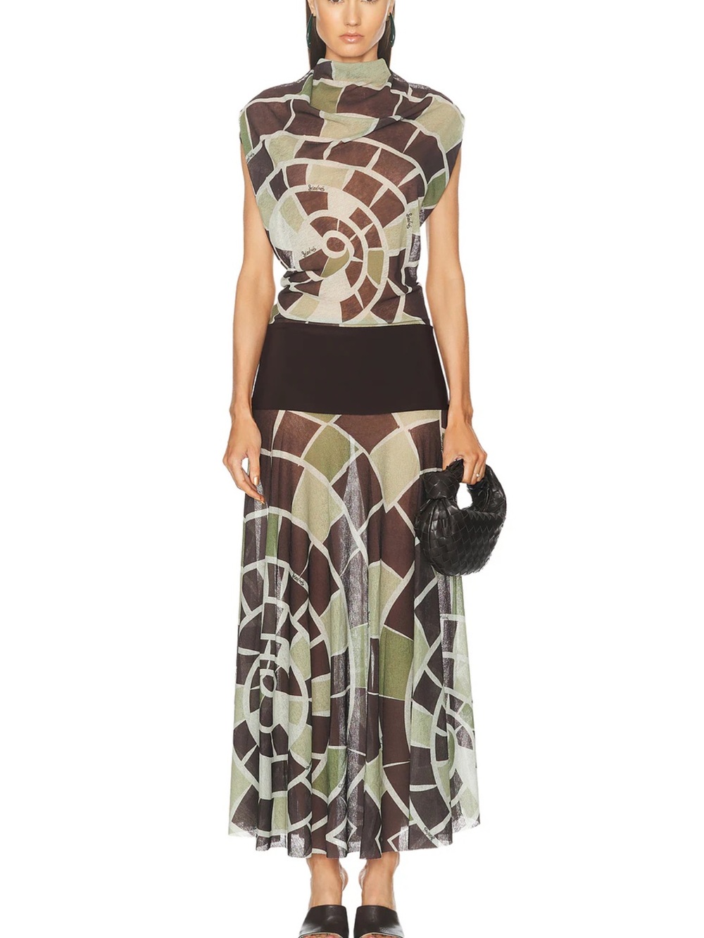 SIEDRES Olive Green and Brown Geometric Maxi Dress